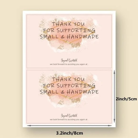 NEW Thank You For Supporting Small & Handmade Rectangle Stickers, Pink, 50 Count - Picture 2 of 3